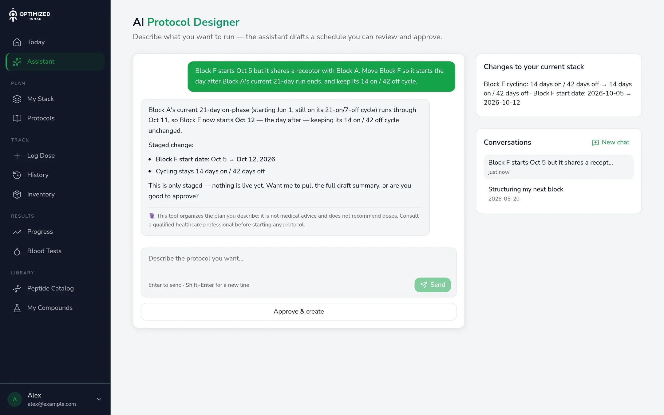 The assistant on the web: a staged change with Approve and create